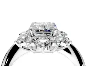 Small-Accent Cluster Halo Engagement Ring Setting for Radiant Cut Center with Plain Band and Prong Head in Sterling Silver
