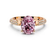 Solitaire Engagement Ring Setting for Fancy Pink Oval Center with Multi-Row Accents and Prong Head in Rose Gold