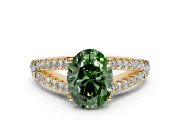 Solitaire Engagement Ring Setting for Fancy Green Oval Center with Pave Split Shank and Prong Head in Yellow Gold