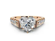 Solitaire Engagement Ring Setting for Heart-Shaped Center with Pave Cathedral Shoulders and Prong Head in Rose Gold