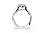Halo Engagement Ring Setting for Cushion Cut Center with Double Pave Split Shank and Prong Head in Sterling Silver