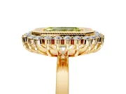 Halo Engagement Ring Setting for Fancy Yellow Emerald Cut Center with Milgrain Bezel Rim, Plain Band and Prong Head in Yellow Gold