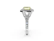Double Halo Engagement Ring Setting for Fancy Yellow Asscher Cut Center with Narrow Pave Split Shank and Prong Head in Sterling Silver