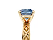 Solitaire Engagement Ring Setting for Fancy Blue Cushion Cut Center with Milgrain X Pattern Band and Prong Head in Yellow Gold