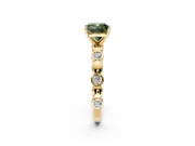 Solitaire Engagement Ring Setting for Fancy Green Cushion Cut Center with Beaded Bezel Station Band and Prong Head in Yellow Gold
