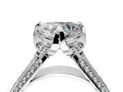Solitaire Engagement Ring Setting for Heart-Shaped Center with Accented Split Shank and Prong Head in Platinum