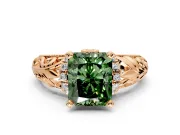 Solitaire Engagement Ring Setting for Fancy Green Radiant Cut Center with Filigree Accent Basket and Prong Head in Rose Gold