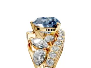 Halo Engagement Ring Setting for Fancy Blue Heart-Shaped Center with Marquise and Pave Bypass Band and Prong Head in Yellow Gold