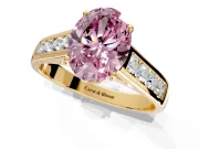 Solitaire Engagement Ring Setting for Fancy Pink Oval Center with Cathedral Channel Band and Prong Head in Yellow Gold