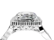 Halo Engagement Ring Setting for Asscher Cut Center with Leaf Motif Split Shank and Prong Head in Platinum