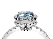 Halo Engagement Ring Setting for Fancy Blue Oval Center with Openwork Halo, Pave Band and Prong Head in Sterling Silver