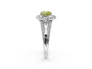 Halo Engagement Ring Setting for Fancy Yellow Cushion Cut Center with Two-Strand Split Shank and Prong Head in Sterling Silver