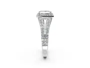 Halo Engagement Ring Setting for Princess Cut Center with Narrow Pave Split Shank and Prong Head in Platinum