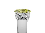 3 Stone Engagement Ring Setting for Fancy Yellow Oval Center with Raised Basket Heads and Prong Head in Platinum