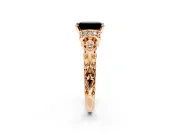 Solitaire Engagement Ring Setting for Fancy Black Emerald Cut Center with Filigree Band and Prong Head in Rose Gold