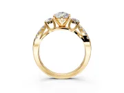 3 Stone Engagement Ring Setting for Pear-Shaped Center with Pave Split Shank and Prong Head in Yellow Gold