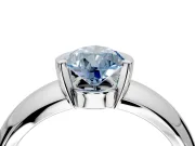 Tension Engagement Ring Setting for Fancy Blue Pear-Shaped Center with Wide Flat Band and Tension Head in Platinum