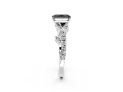 Leaf Motif Engagement Ring Setting for Fancy Black Radiant Cut Center with Pave Band and Prong Head in Platinum