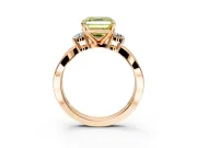 3 Stone Engagement Ring Setting for Fancy Yellow Asscher Cut Center with Pave Twist Band and Prong Head in Rose Gold