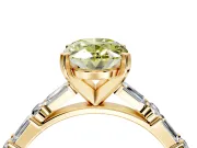 Baguette Engagement Ring Setting for Fancy Yellow Oval Center with Alternating Bar-Set Band and Prong Head in Yellow Gold