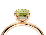 Hidden Halo Engagement Ring Setting for Fancy Yellow Radiant Cut Center with Thin Rounded Band and Prong Head in Rose Gold
