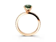 Solitaire Engagement Ring Setting for Fancy Green Radiant Cut Center with Fine Pave Band and Claw Prong Head in Rose Gold