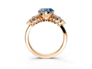Cluster Engagement Ring Setting for Fancy Blue Heart-Shaped Center with 2-Row Shoulder Clusters and Prong Head in Rose Gold