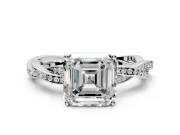 Solitaire Engagement Ring Setting for Asscher Cut Center with Twisted Pave Band and Prong Head in Platinum