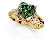 Solitaire Engagement Ring Setting for Fancy Green Heart-Shaped Center with Filigree Accent Basket and Prong Head in Yellow Gold