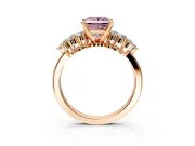 Cluster Engagement Ring Setting for Fancy Pink Princess Cut Center with 2-Row Shoulder Clusters and Prong Head in Rose Gold