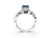 Halo Engagement Ring Setting for Fancy Blue Asscher Cut Center with Pave Infinity Twist Band and Prong Head in White Gold