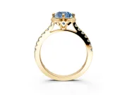 Floral Engagement Ring Setting for Fancy Blue Cushion Cut Center with Pave Band and Floral Prong Head in Yellow Gold