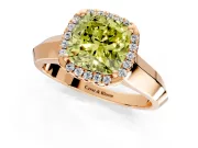 Halo Engagement Ring Setting for Fancy Yellow Cushion Cut Center with Knife Ridge Cathedral Band and Prong Head in Rose Gold