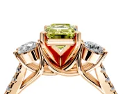 3 Stone Engagement Ring Setting for Fancy Yellow Emerald Cut Center with Crossover Basket, Pave Band and Prong Head in Rose Gold