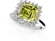 Starburst Halo Engagement Ring Setting for Fancy Yellow Asscher Cut Center with Thin Round-Wire Band and Prong Head in Platinum