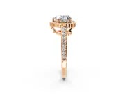 Bezel-Framed Halo Engagement Ring Setting for Heart-Shaped Center with Pave Band and Prong Head in Rose Gold