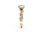 Solitaire Engagement Ring Setting for Asscher Cut Center with Bar-Station Pave Twist and Prong Head in Yellow Gold