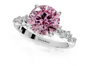 Solitaire Engagement Ring Setting for Fancy Pink Round Cut Center with Trailing Leaf Accent Band and Prong Head in Platinum