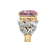 Leaf Cluster Engagement Ring Setting for Fancy Pink Radiant Cut Center with Marquise Accents and Prong Head in Yellow Gold