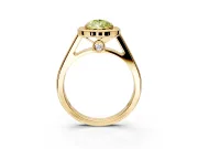 Halo Engagement Ring Setting for Fancy Yellow Pear-Shaped Center with Outer Bezel Rim, Pave Band and Prong Head in Yellow Gold