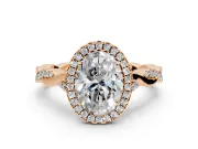 Halo Engagement Ring Setting for Oval Center with Twist Band and Prong Head in Rose Gold