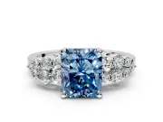 Cluster Engagement Ring Setting for Fancy Blue Radiant Cut Center with 2-Row Shoulder Clusters and Prong Head in Platinum