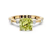 Solitaire Engagement Ring Setting for Fancy Yellow Cushion Cut Center with Bezel Station Band and Prong Head in Yellow Gold