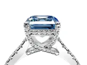 Solitaire Engagement Ring Setting for Fancy Blue Asscher Cut Center with Widening Pave Band and Claw Prong Head in Platinum