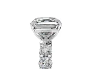 Shared-Prong Engagement Ring Setting for Asscher Cut Center with Graduated Accents and Prong Head in White Gold