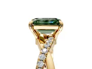 Solitaire Engagement Ring Setting for Fancy Green Emerald Cut Center with Half-Pave Crossover Band and Prong Head in Yellow Gold