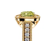 Milgrain Halo Engagement Ring Setting for Fancy Yellow Cushion Cut Center with Pave Band and Prong Head in Yellow Gold