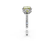 Halo Engagement Ring Setting for Fancy Yellow Princess Cut Center with Openwork Halo, Pave Band and Prong Head in Platinum
