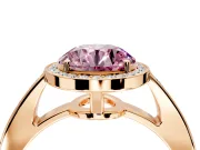 Bezel-Framed Halo Engagement Ring Setting for Fancy Pink Round Cut Center with Pave Band and Prong Head in Rose Gold