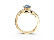 Solitaire Engagement Ring Setting for Fancy Blue Pear-Shaped Center with Pave Bypass Twist Band and Prong Head in Yellow Gold